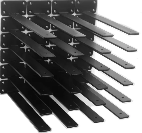 Miniatura 57 de Paquete de 2 - Soportes de estante en L ocultos negros de 4 pulgadas (1/5 pulgada de grosor) Soportes de estante flotante de hierro Soportes