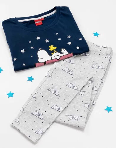 Miniatura 6 de Snoopy Pijama para mujer, blusa larga o corta, color azul marino, Azul