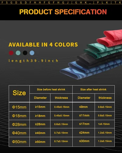 Miniatura 3 de GLL tubo termorretráctil, largo 3.2 pies, tamaño grande 15-50mm, aislamiento antideslizante impermeable Verde