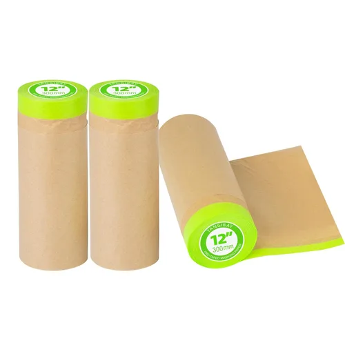 Tangibay Papel de enmascarar precintado para pintar, 12 pulgadas x 50 pies, cinta y papel para pintores, rollo de papel protector adhesivo de