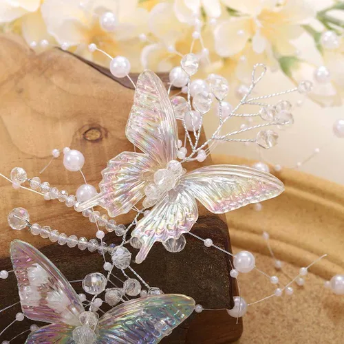 Miniatura 2 de CASDRE Mariposas novia boda pelo vid plata perla novia diadema diadema Rhinestone accesorios para el cabello para mujeres y niñas