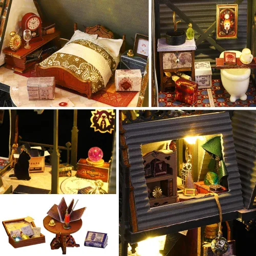 Miniatura 3 de Rompecabezas de madera DIY modelo arquitectónico 3D Mini kit de muebles de casa de muñecas con música y luces LED, habitación creativa mejor