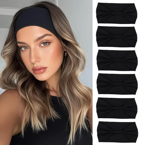 Miniatura 21 de Xtrend Paquete de 4 bandas anchas para el cabello para mujer, bandanas negras de moda, estilo bohemio, bandas gruesas para el cabello, grandes