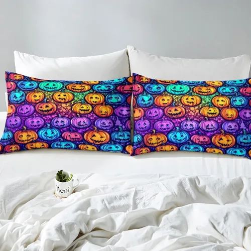 Miniatura 4 de Erosebridal Sábanas de calabaza de Halloween para niños, diseño de calabazas arcoíris, tamaño individual, para niños y niñas, juego de ropa de cama