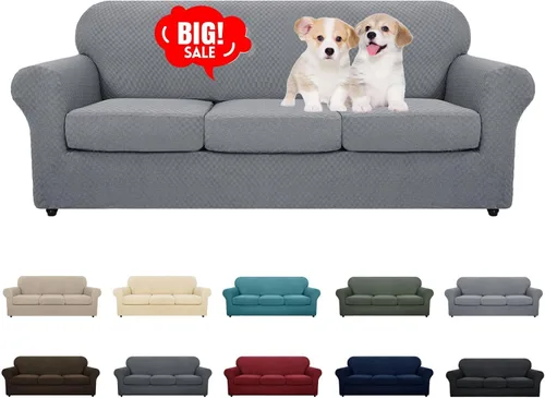 Miniatura 27 de MAXIJIN funda para sofá de 4 piezas, para sofás de 3 plazas, muy elástica, no se desliza, para perros, para mascotas, protector elástico de muebles