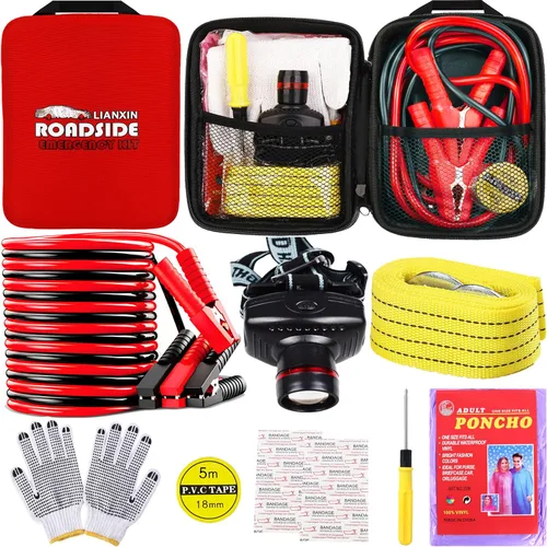 Miniatura 10 de LIANXIN Kit de herramientas de emergencia en carretera para automóvil, kits de emergencia para vehículos automóviles, con kit de cables de puente