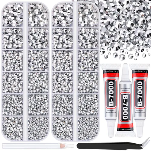 Miniatura 38 de 12000 diamantes de imitación de resina para decorar con brillantes con 3 piezas de pegamento para joyería B7000, 2 cajas de diamantes de imitación