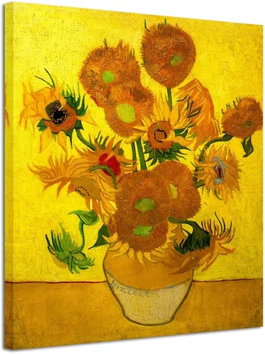 Miniatura 12 de Wieco Art Arte de pared enmarcado de jarrón con quince girasoles por Vincent Van Gogh, pinturas de reproducción de pinturas abstractas en lienzo