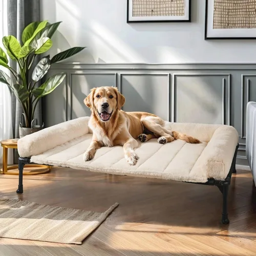 Miniatura 12 de Veehoo Cama elevada ortopédica para perros con cojín de felpa esponjosa, camas elevadas para perros grandes, sofá suave para mascotas