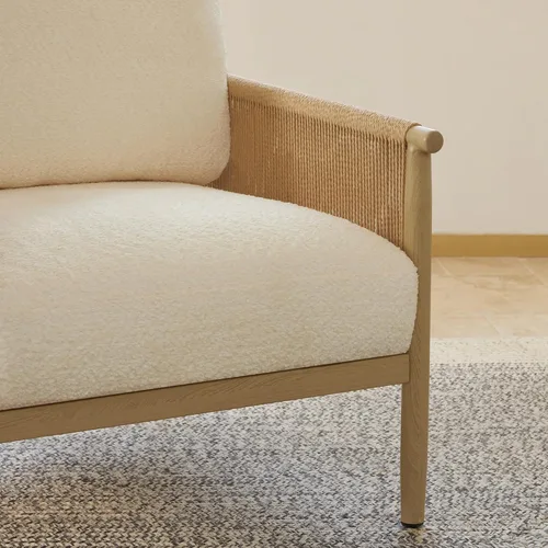 Miniatura 6 de CHITA Sillas decorativas trenzadas, sillón moderno con marco de metal con acabado similar a la madera para sala de estar y dormitorio, silla