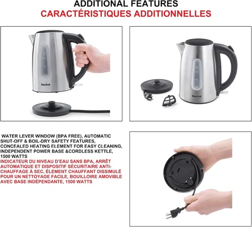 Miniatura 4 de Starfrit Hervidor eléctrico - 1.7L - Ventana de nivel de agua - Apagado automático - 1500W