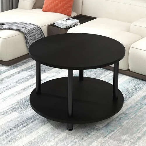 Miniatura 5 de Mesa auxiliar redonda de 23.6 pulgadas, mesa auxiliar circular pequeña de 2 niveles con almacenamiento, mesa central moderna con marco de metal