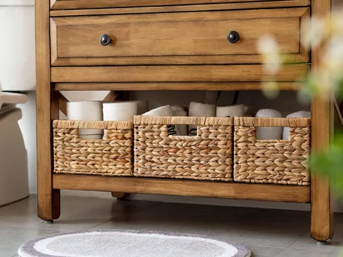 Miniatura 3 de StorageWorks Cesta de almacenamiento de mimbre, cestas de almacenamiento grandes tejidas a mano con asas de madera