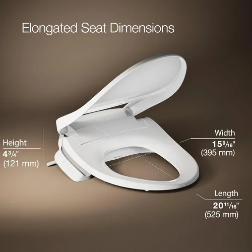 Miniatura 3 de Kohler PureWash E525 - Asiento de inodoro con bidé alargado, blanco, agua caliente, tapa de cierre silencioso, varita autolimpiante, presión de agua
