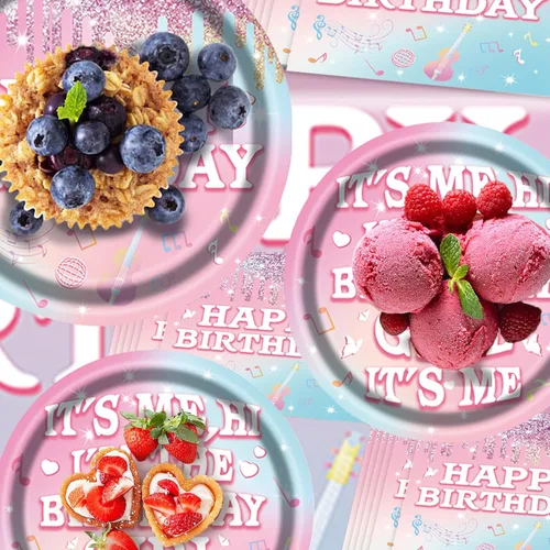 Miniatura 5 de Juego de vajilla para fiesta de cumpleaños para niñas, platos de papel y servilletas de cumpleaños, suministros de fiesta, decoración de fiesta