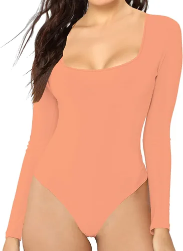 Miniatura 42 de MANGDIUP Body esencial para mujer, cuello redondo, manga larga, ajustado, elástico, de algodón y elastano