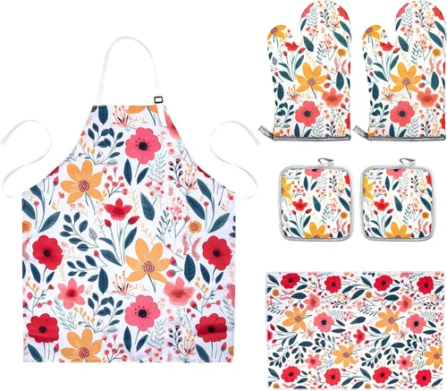 Miniatura 11 de 5 Pcs Kitchen Stuff Accessories, Kitchen Oven Mitts and Pot Holders Sets with Cooking Kitchen Aprons for Women,Gifts for Women 5 piezas