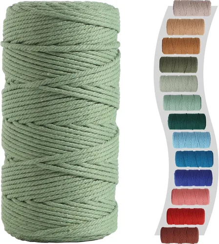 Miniatura 57 de Cordón de macramé de 1/8 pulgadas 220 yardas (200 metros) suministros naturales de macramé, hilo de macramé, cuerda de algodón de color, cuerda