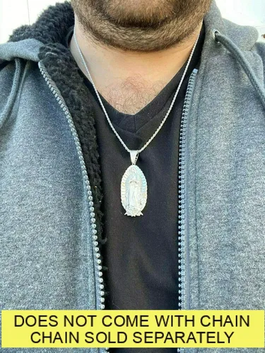 Miniatura 7 de Harlembling Solid 925 Sterling Silver - Men's Virgin Mary Pendant - Iced Nuestra Señora de Guadalupe