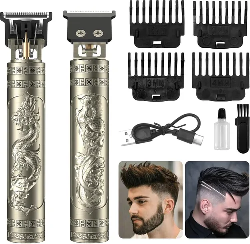 Recortadora de barba para hombres, cortadora de pelo recargable inalámbrica, cortadora de pelo y recortadora, afeitadora de barba (bronce)