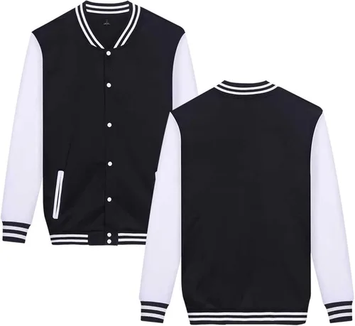 Miniatura 2 de Chamarra de béisbol para hombre, conjunto de 2 piezas con estampado personalizado para mujer, Negro, L
