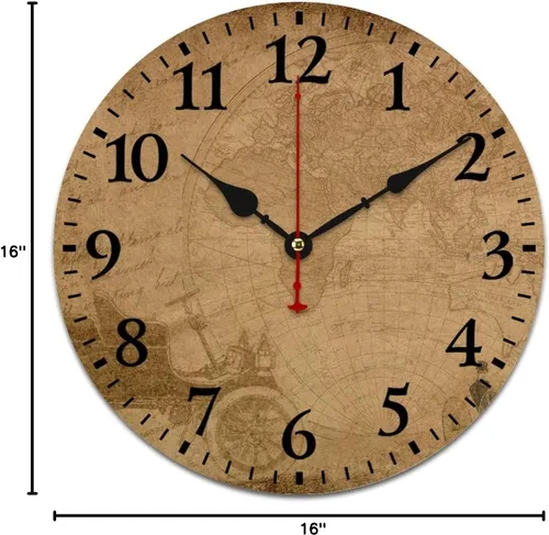 Miniatura 47 de Reloj de pared de madera con mapa del mundo antiguo, estilo nostálgico, Atlas histórico, diseño vintage, impresión de madera, reloj de pared
