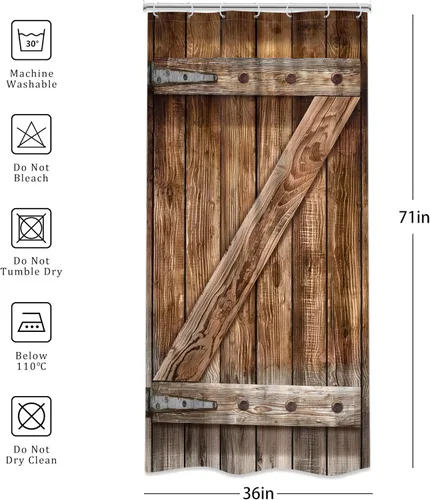 Miniatura 5 de Cortina de ducha rústica para puerta de granero, juego de baño de 36 pulgadas de ancho x 71 pulgadas de alto, tablero de madera estrecho, tablón