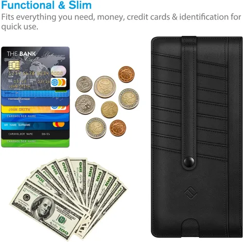 Miniatura 2 de Fintie Funda delgada para tarjetas de crédito, bolsa de cambio, bloqueo RFID, con bolsillo con cremallera para efectivo, monedas, recibos, tarjetas