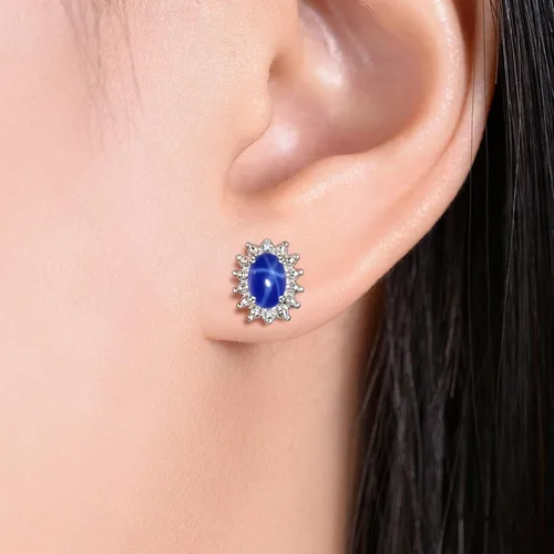Miniatura 2 de Rylos Aretes tipo dormilona de plata de ley 925, ovalados y diamantes de 0.236 x 0.157 pulgadas, exquisitas joyas de piedra
