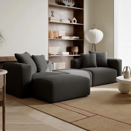 Miniatura 2 de Acanva - Sofá seccional modular convertible en forma de L de corduroy, sofá de esquina de 4 plazas con combinación libre, convertible a cama diurna