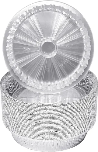 Miniatura 6 de Fig & Leaf Paquete de 40 sartenes redondas de aluminio prémium de 6 pulgadas con tapas de cúpula de plástico, lata de aluminio desechable para asar