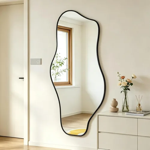 Miniatura 13 de Espejo de pared irregular, 47 x 25 pulgadas, grandes espejos asimétricos con marco de metal dorado, espejo en forma de nube, espejos abstractos