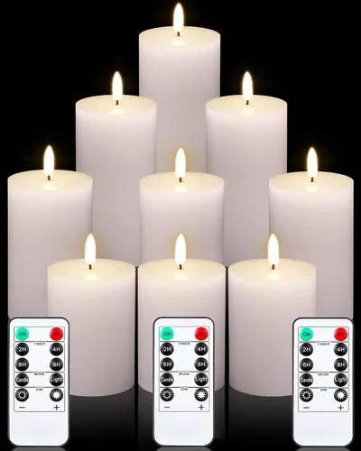 Miniatura 14 de VIHOSE Juego de 6 velas blancas sin llama con control remoto y temporizador, velas parpadeantes sin llama con batería, pilar LED de parte superior