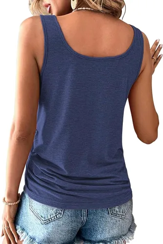 Miniatura 3 de AIZHINENG Camisetas sin mangas con cuello en U para mujer, sin mangas, holgadas, con botones, estilo Henley