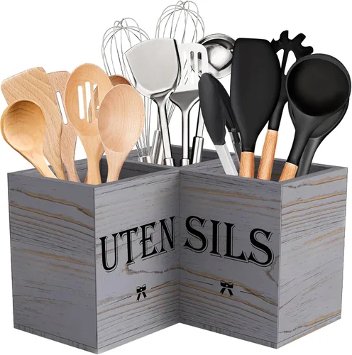 Miniatura 10 de Suli Soporte extra grande para utensilios de cocina con 3 compartimentos, organizador de utensilios de esquina para encimera, organizador de Negro