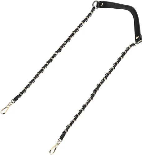 Miniatura 9 de Uxcell Correa de cadena plana de hierro de cuero de 39 pulgadas para bolso de mano, mango de reemplazo de hombro, negro con cadena dorada
