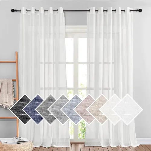 Miniatura 39 de NICETOWN Cortinas de lino traslúcidas con textura de lino de 84 pulgadas de largo, con ojales semitraslúcidos, tratamientos de ventana, privacidad