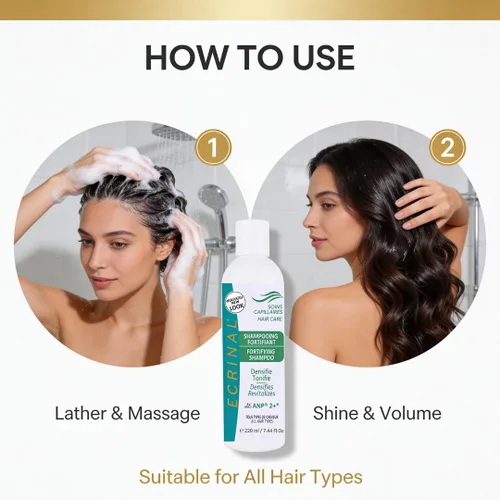 Miniatura 5 de Ecrinal Champú fortificante sin sulfato con ANP2+ para cabello fuerte y brillante – Restaura el volumen, la flexibilidad y la resistencia al cabello