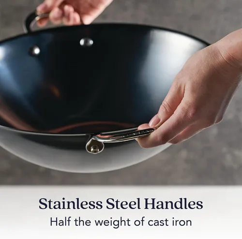 Miniatura 8 de Anolon Everlast N2 - Sartén wok/para saltear de acero al carbono, compatible con todos los tipos de cocina, utensilios de metal seguros, 14 pulgadas