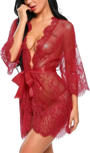Miniatura 3 de Avidlove - Kimono de encaje para mujer, tipo babydoll, camisón de malla de lencería de talla S-5XL