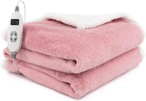 Giantex Manta térmica reversible de sherpa y piel sintética de conejo con 10 niveles de calor, temporizador de 9 horas de apagado automático,
