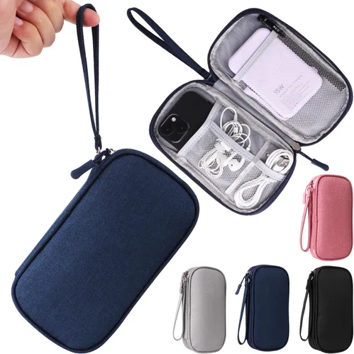 Miniatura 9 de Organizador universal de cables, bolsa de accesorios electrónicos para cargador, teléfono, tarjetas de memoria y dispositivos de viaje (negro)