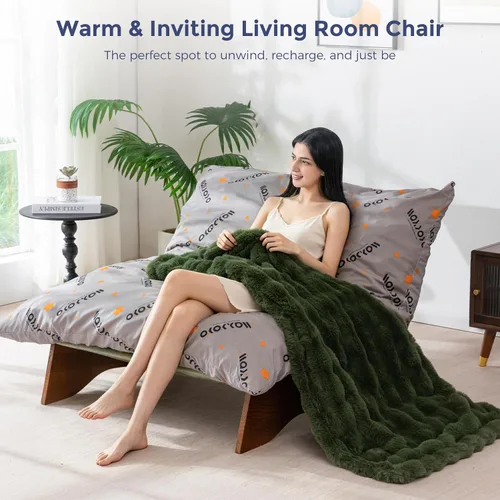 Miniatura 3 de MAXYOYO Silla ajustable para sala de estar, puf convertible y sillón reclinable con marco, cojín extraíble, tela de burbujas, suave tapizado