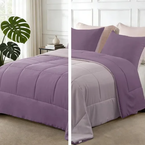 Miniatura 14 de Exclusivo Mezcla Juego de edredón ligero reversible tamaño individual, edredón alternativo al plumón con 1 funda de almohada, juego de ropa de cama