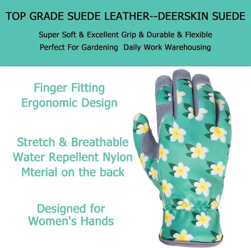 Miniatura 2 de SKYDEER Guantes de jardinería de piel de ciervo genuina para mujer, ultrasuaves y acolchados, ajuste cómodo para el trabajo (SD6611/M)