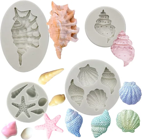 Miniatura 8 de MEMOVAN Molde de silicona bajo el mar, 3 piezas, molde de fondant marino, concha, estrella de mar, molde de silicona para hornear para debajo