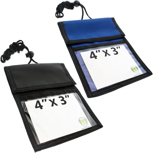 Miniatura 12 de Specialist ID Paquete de 2 carteras para pasaporte de viaje, ventana de exhibición de 4 x 3, cordón ajustable con ranuras para bolígrafo y 3