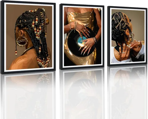 Miniatura 71 de MAMAGO Lienzo decorativo para pared, pintura de belleza dorada y negra, fotos de mujeres africanas, hermosos pósteres de mujer negra, impresiones