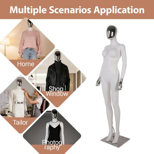 Miniatura 3 de Kinfant Maniquí femenino de cuerpo completo, elegante maniquí femenino alto con base de metal estable, pantalla de forma de vestido de manne quin
