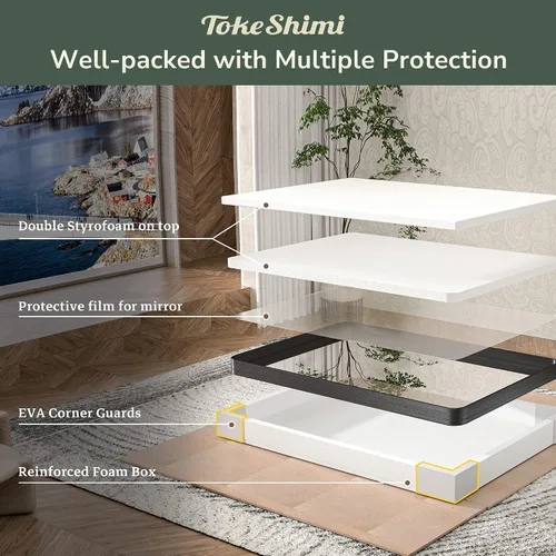 Miniatura 7 de TokeShimi - Espejo para pared de baño, espejo de tocador con marco de metal de aleación de aluminio mate cepillado e inoxidable, decoración rústica